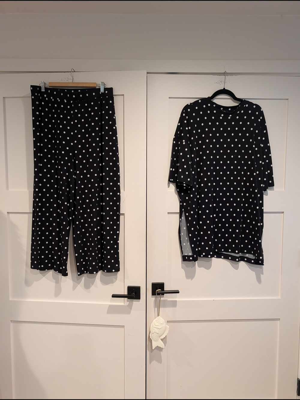 Dressed In LA LA Playsuit - Black Polka Dot 2 Piece Set - Tee & Wide Leg Pants